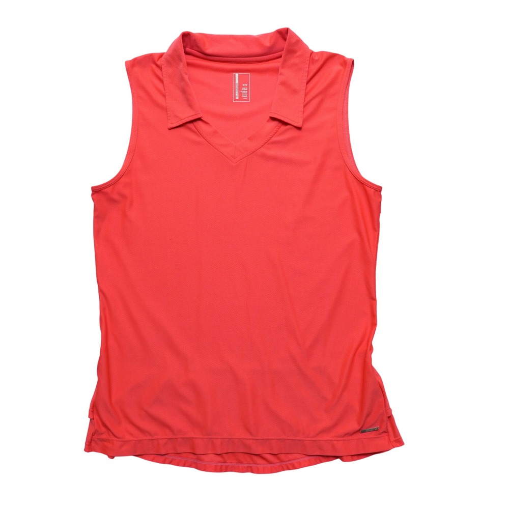 Mondetta Sleeveless V-Neck Polo Women Medium Coral‎ Activewear Peplum Hem